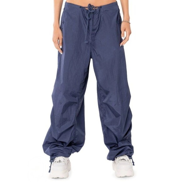 Edikted Rian Cargo Pants Womens Size Medium Large Blue Nylon Club Rave Gorpcore - Picture 4 of 11